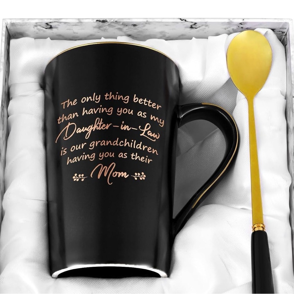 Elegant Black and Gold Mug with Spoon